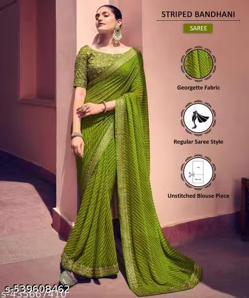 Bandhani Printed saree with Banarasi Lace Border and with unstitched blouse piece