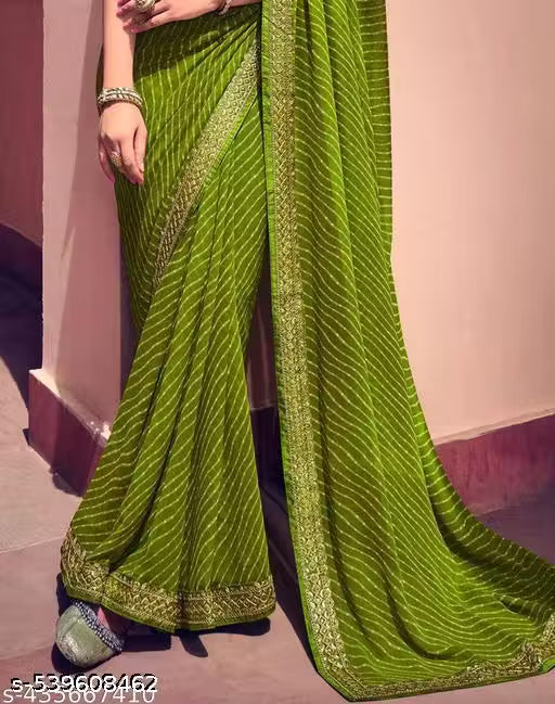 Bandhani Printed saree with Banarasi Lace Border and with unstitched blouse piece