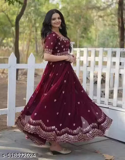 AKIRA HEAVY GEORJET SIQUENCE EMBROIDRED WORK GOWN