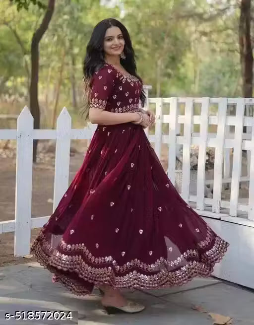 AKIRA HEAVY GEORJET SIQUENCE EMBROIDRED WORK GOWN