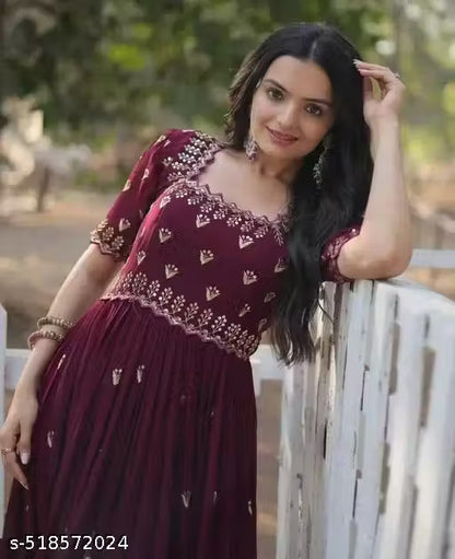 AKIRA HEAVY GEORJET SIQUENCE EMBROIDRED WORK GOWN