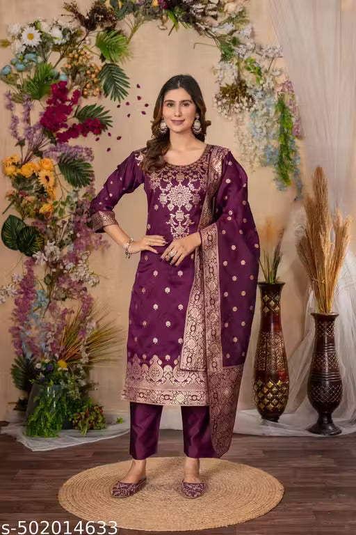 Women Silk Blend Kurta Pant Dupatta Set