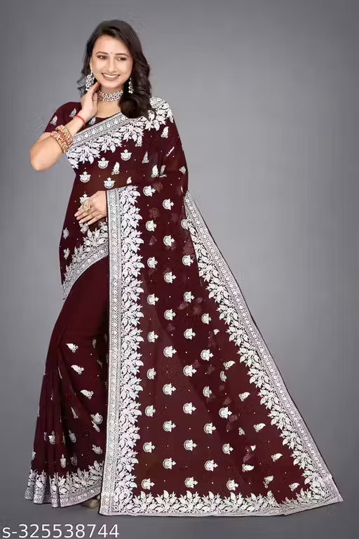 Heavy Silver Embroidery Work With Full Silver Stone Work Beautifull Saree