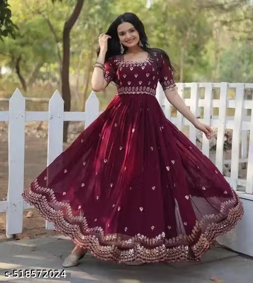 AKIRA HEAVY GEORJET SIQUENCE EMBROIDRED WORK GOWN