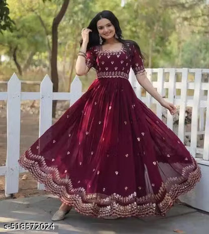 AKIRA HEAVY GEORJET SIQUENCE EMBROIDRED WORK GOWN